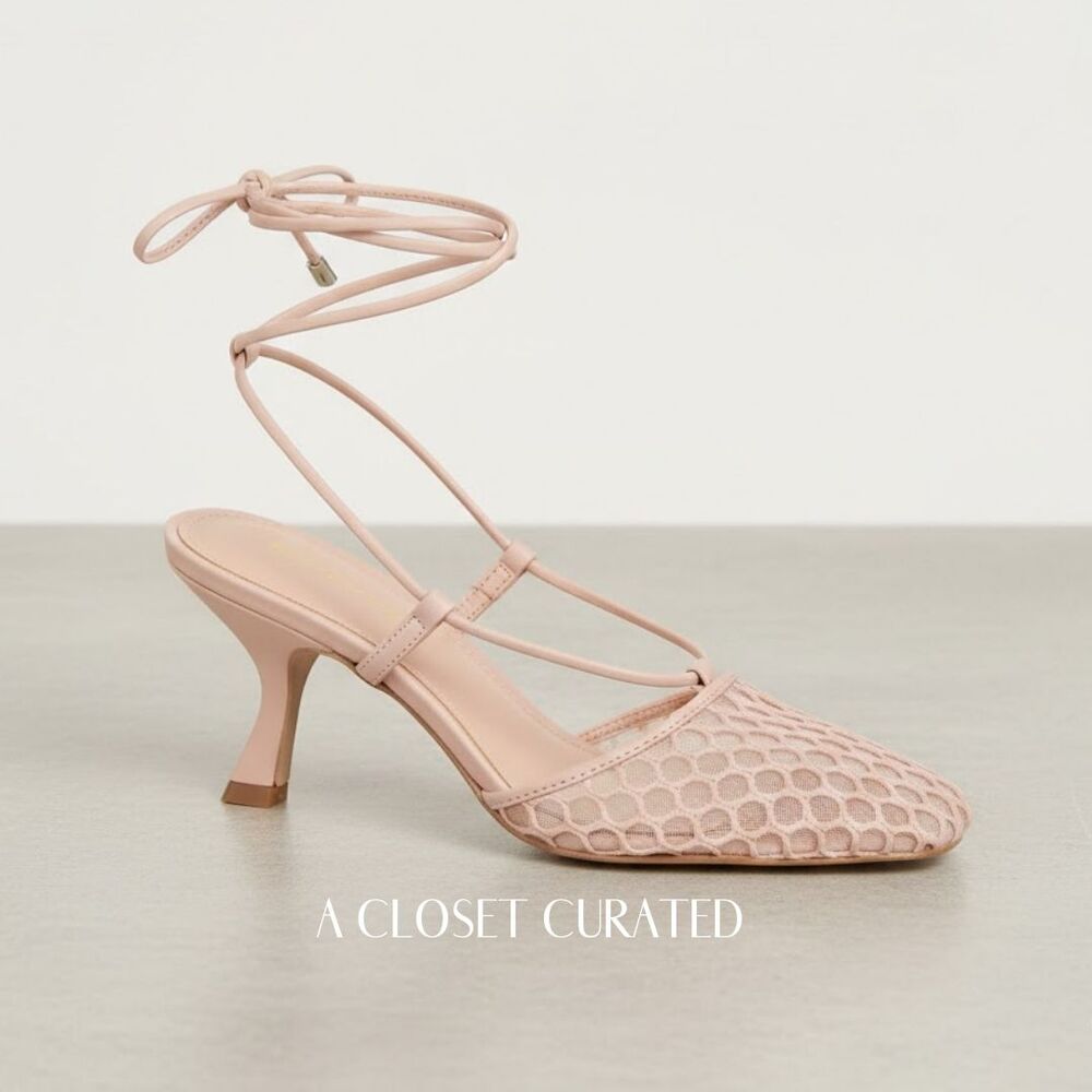 Anthropologie Caged Ankle Wrap Heels 6 Pink NEW